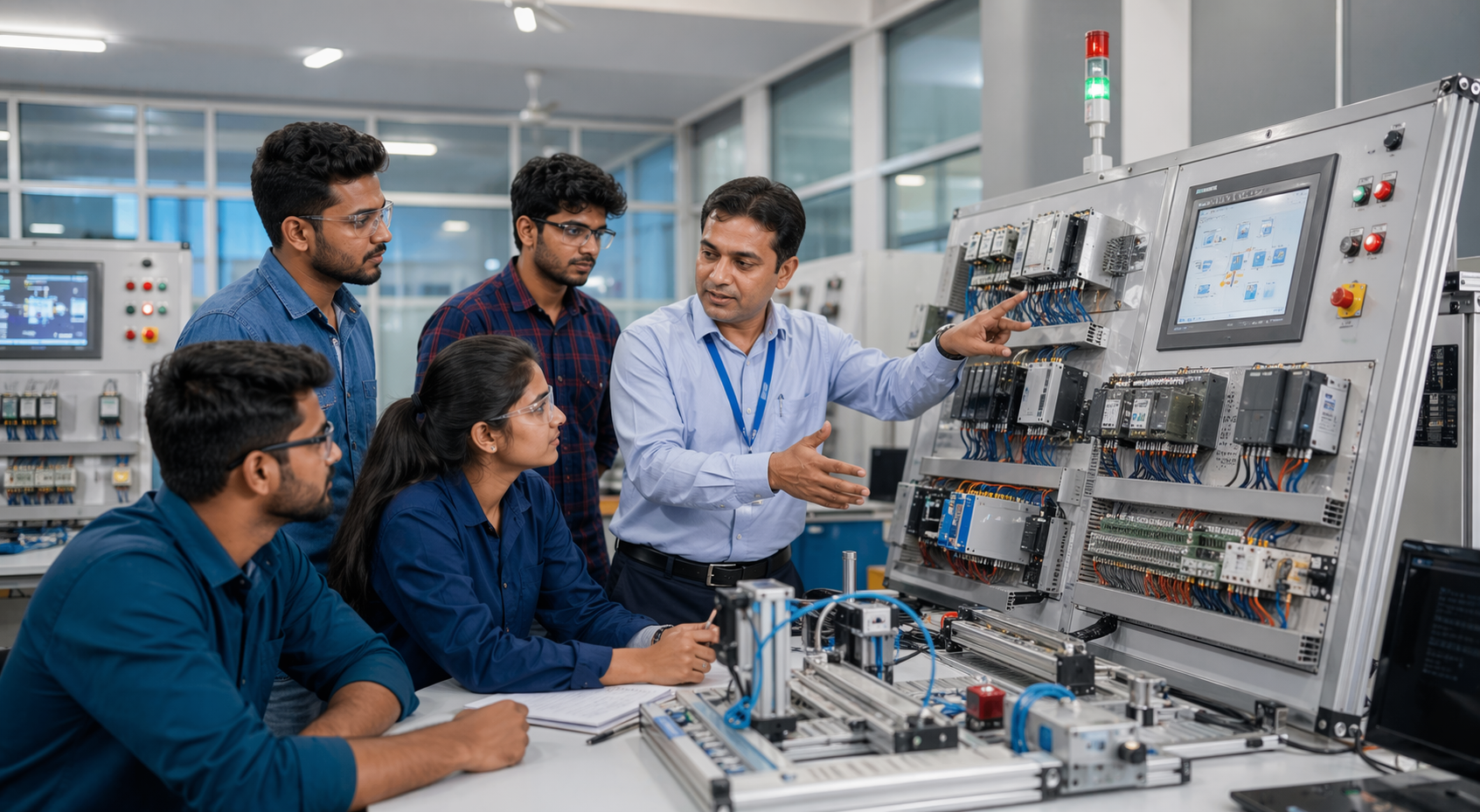 Hands-on electrical automation training in an industrial lab environment