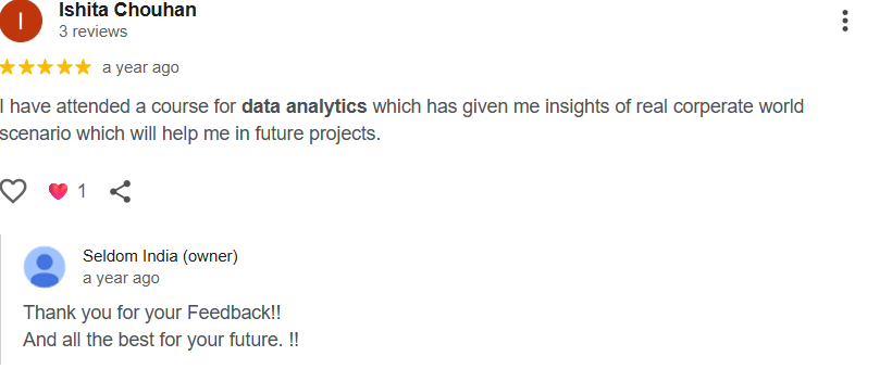 Google review by Ishita Chouhan for Data Analytics